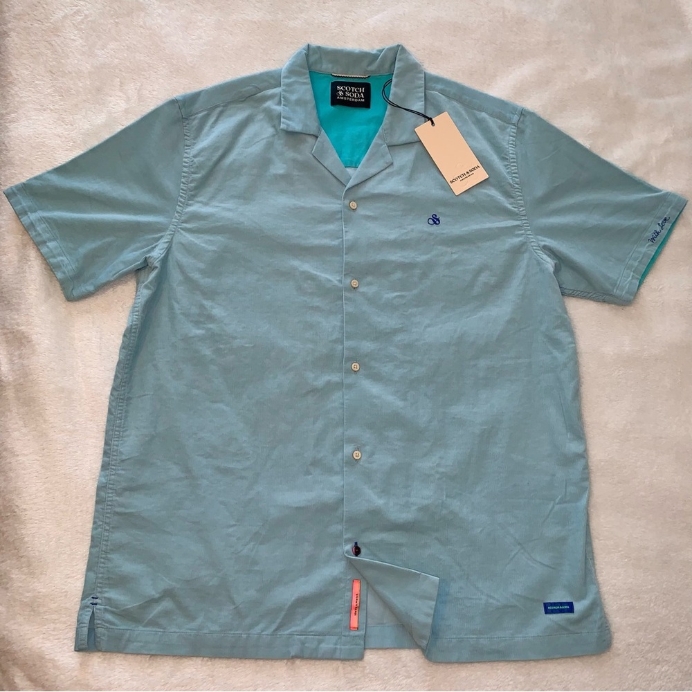 Scotch & Soda NWT Short-Sleeved Corduroy Camp Shirt Blue Size L